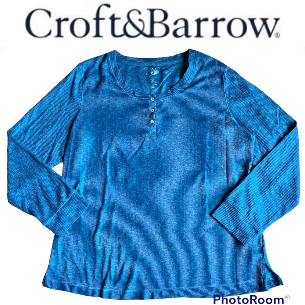 CROFT & BARROW Intimate Henley Top Shirt 3 Button Large Blue Women’s